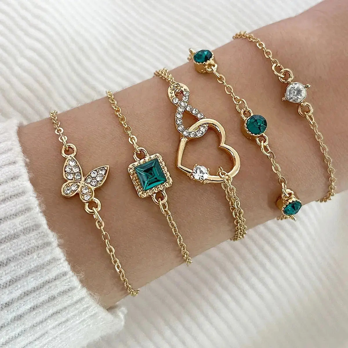 "Playful Green Crystal Bracelet Set"